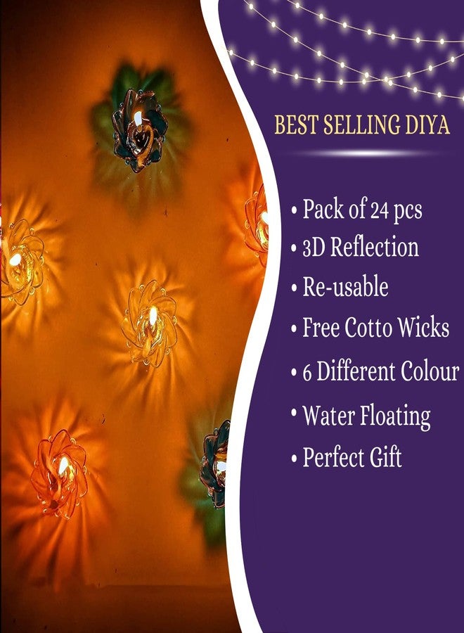 أسينشين مجموعة ديا ديباك شفافة خاصة قابلة لإعادة الاستخدام من أسينشن 24، ديا ديباك ملونة عاكسة، ديا ديباك ساي، ديا ديباك ساي رام، ديا ديباك مزخرفة لعيد ديوالي، ديا زيتية للزينة، بلاستيك (متعدد الألوان) - Image 2